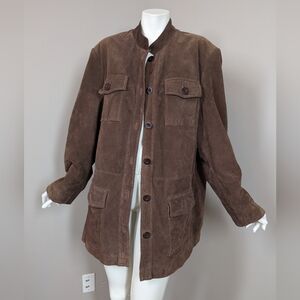 Claire France Women’s Vintage Brown Suede Jacket XXL Long Utility Style